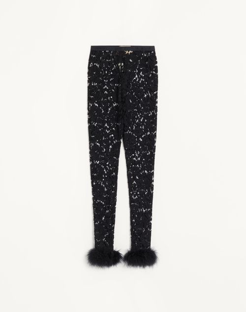 Valentino - Lace Leggings With Feathers - Black - Woman - Trousers And Shorts